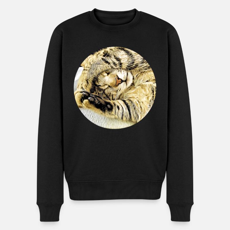 Pummelig schlafende Tabby-Katze - Männer Premium Bio Pullover - Schwarz