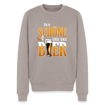 Der Schöne und das Bier - Männer Premium Bio Pullover - Taupe - Vorne - Nico (187cm)