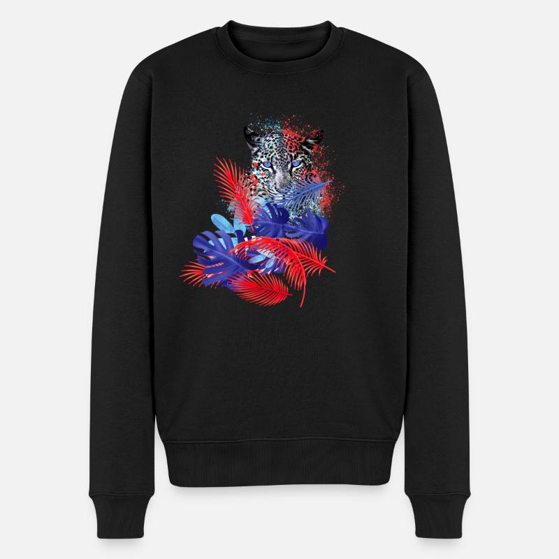 leopard, katze,wildkatze,malerei,blätter,dschungel - Männer Premium Bio Pullover - Schwarz