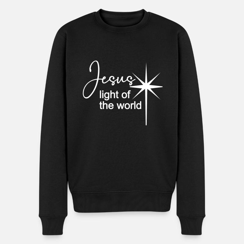 Christliches Design Jesus Licht der Welt - Männer Premium Bio Pullover - Schwarz