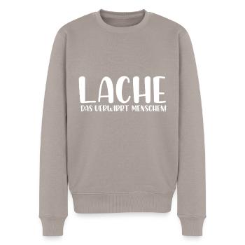 Lache das verwirrt Menschen - Männer Premium Bio Pullover - Taupe - Vorne - Nico (187cm)
