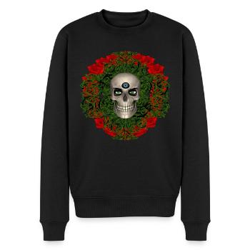 Crâne avec des roses - Pull Premium bio Homme - noir - Devant - Nico (187cm)