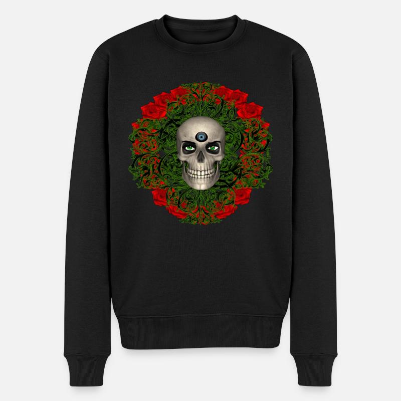 Crâne avec des roses - Pull Premium bio Homme - noir