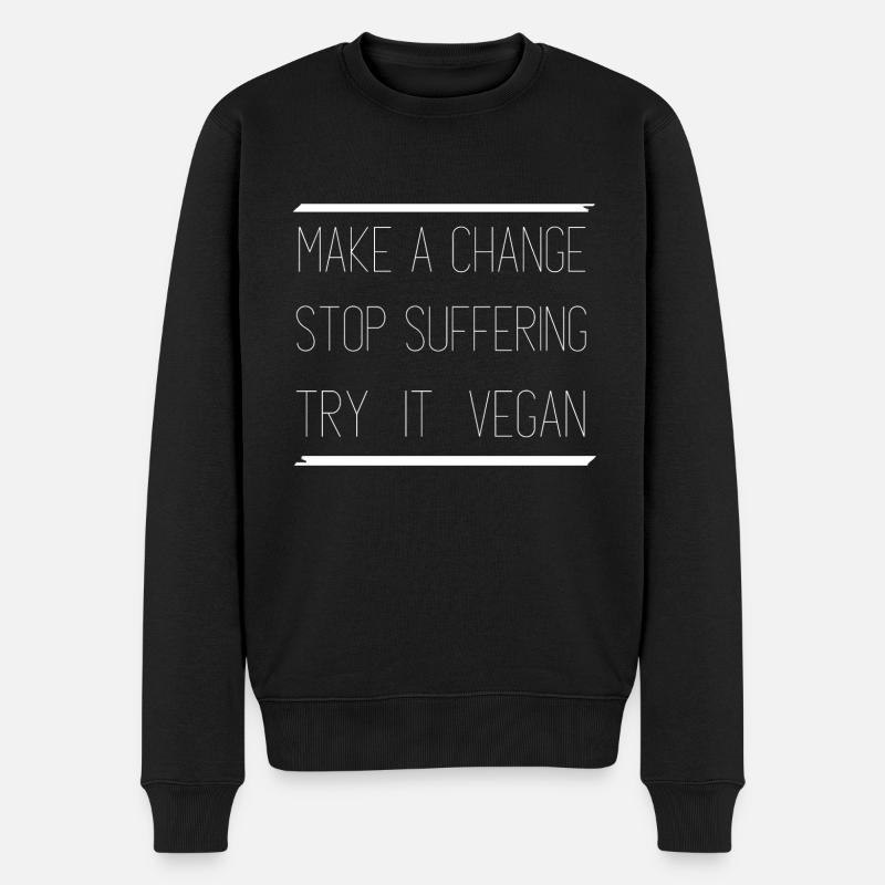 Make a change stop suffering try it vegan - Männer Premium Bio Pullover - Schwarz