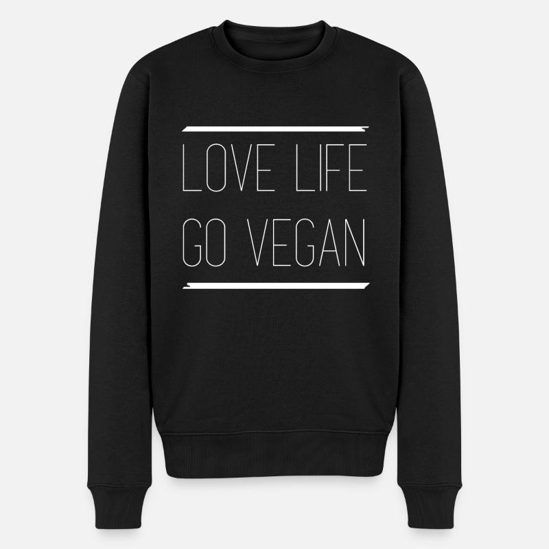Love life go vegan - Männer Premium Bio Pullover - Schwarz