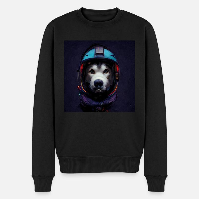 Husky Hund Astronaut Weltall - Männer Premium Bio Pullover - Schwarz