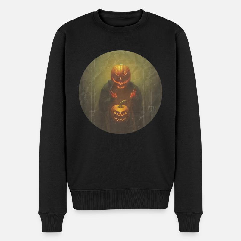 Halloween - tête de citrouille effrayante - Pull Premium bio Homme - noir