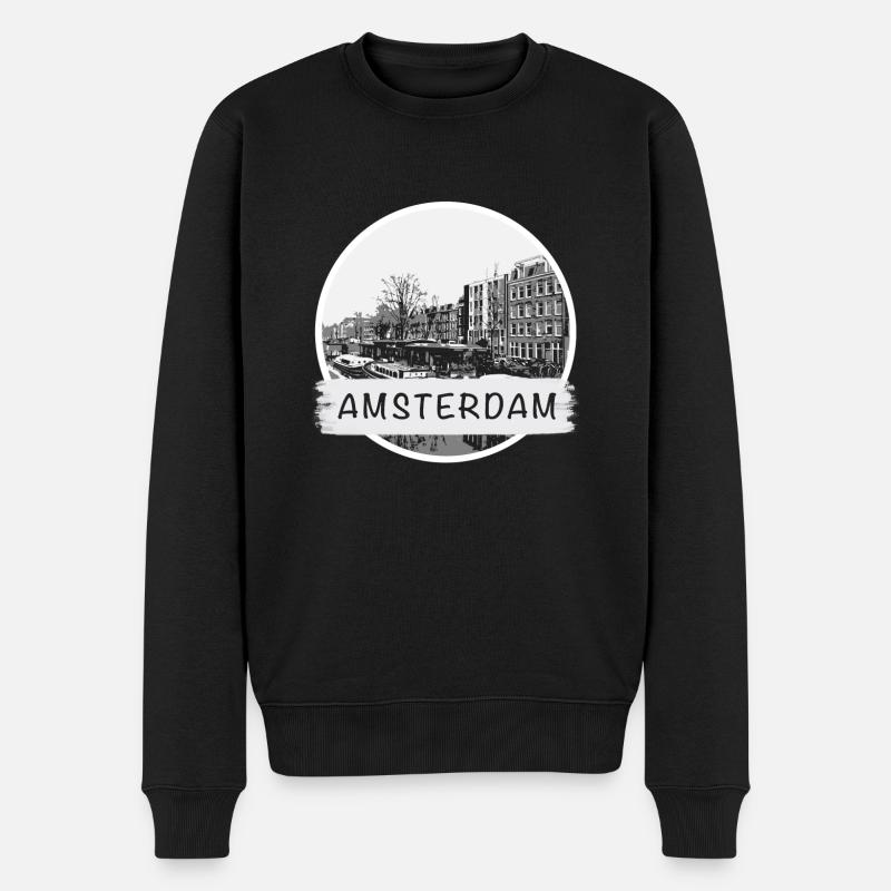 Amsterdam City - Männer Premium Bio Pullover - Schwarz