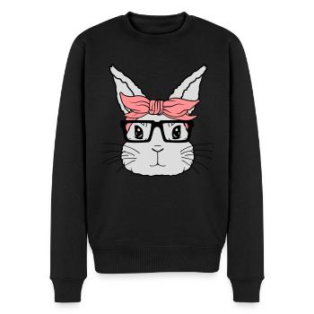 Visage de lapin nerd féminin - Pull Premium bio Homme - noir - Devant - Nico (187cm)