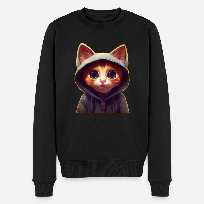 Katze mit Pulli - Männer Premium Bio Pullover - Schwarz