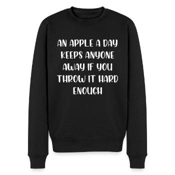 An apple a day keeps anyone away if you throw it - Männer Premium Bio Pullover - Schwarz - Vorne - Nico (187cm)