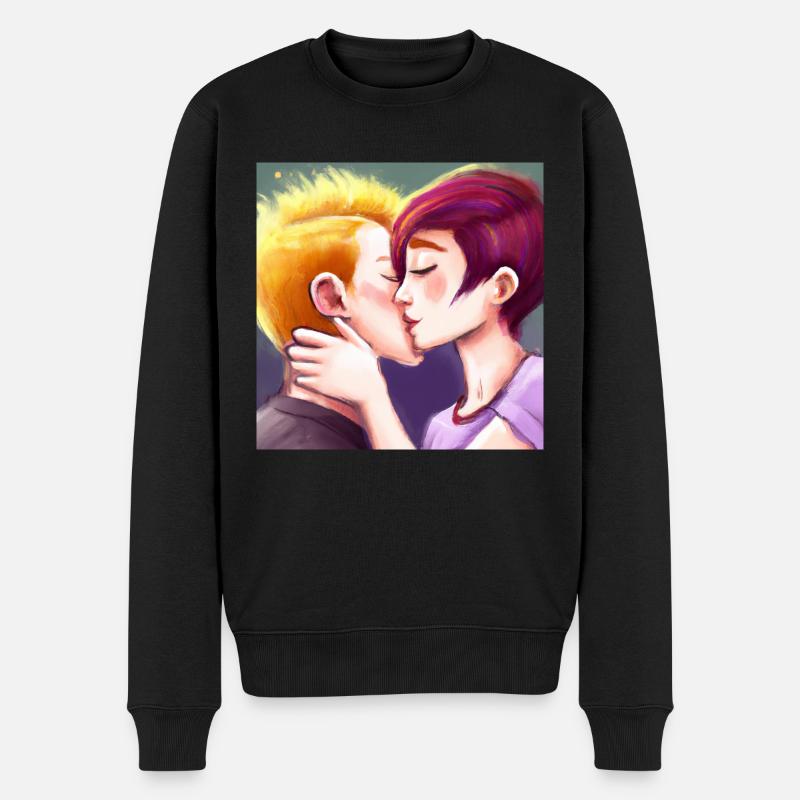 LGBT Queer kiss 🌈🌈 - Pull Premium bio Homme - noir