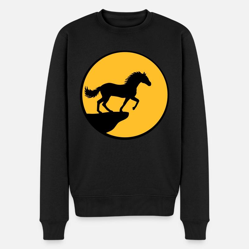 Stehendes Pferd Klippe Mond - Männer Premium Bio Pullover - Schwarz