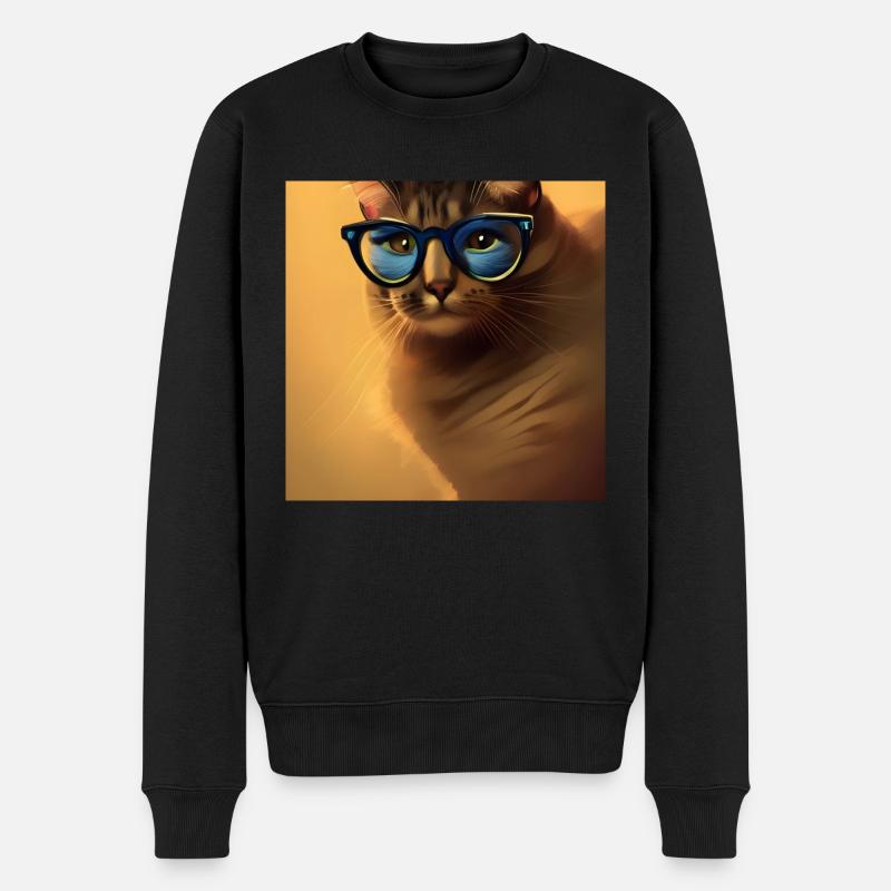 Katze mit Brille - Männer Premium Bio Pullover - Schwarz