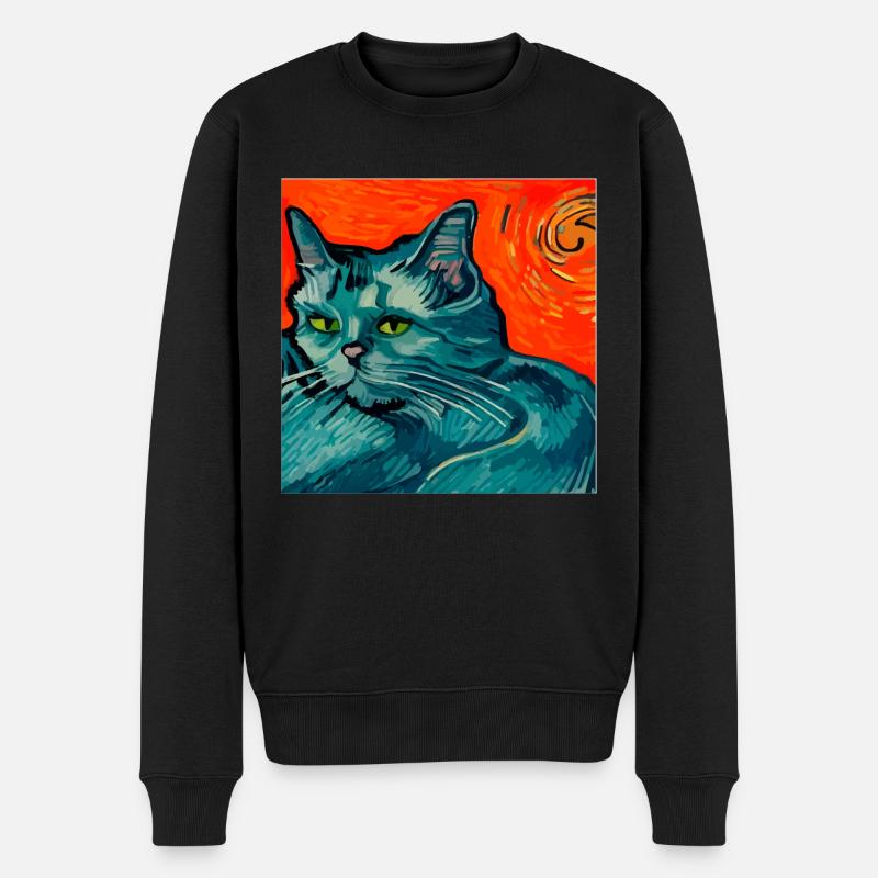 Katze gemalt von Van Gogh - Männer Premium Bio Pullover - Schwarz