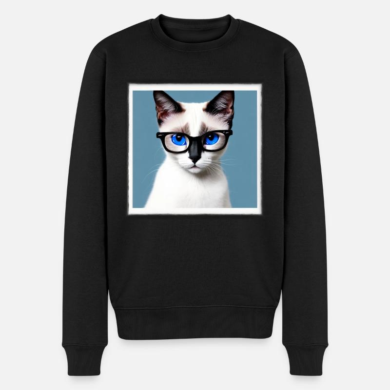 Süße Katze Amber mit Brille - Männer Premium Bio Pullover - Schwarz