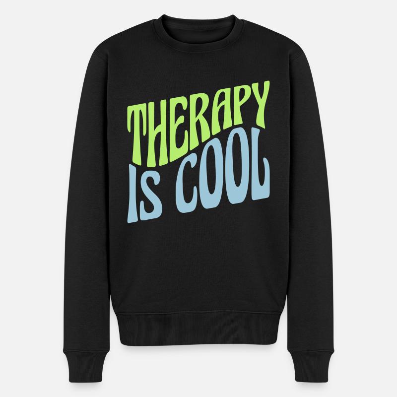 therapy is cool Zitat - Männer Premium Bio Pullover - Schwarz