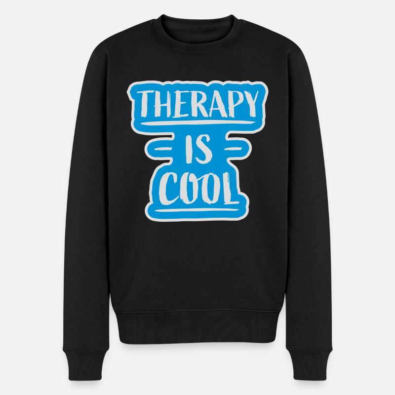 therapy is cool Zitat - Männer Premium Bio Pullover - Schwarz