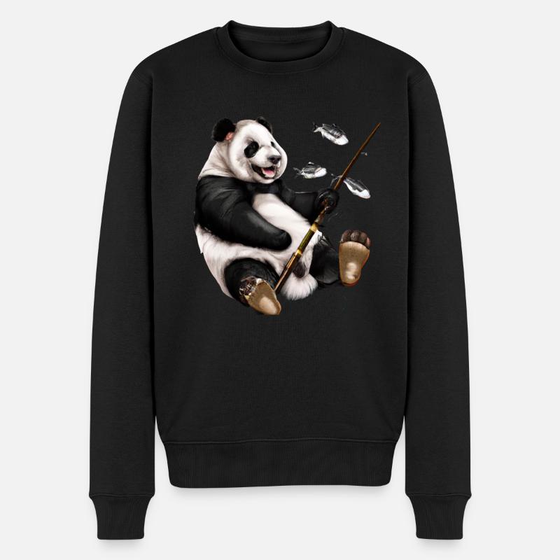 Angelnder Panda, Angel, Fischen - Männer Premium Bio Pullover - Schwarz