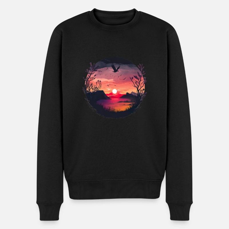 Sunset Birds - Männer Premium Bio Pullover - Schwarz