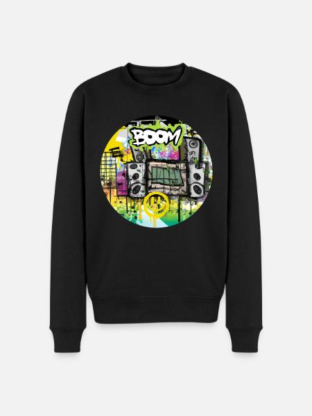 Boom Box with Smiley - Graffiti - Men's Premium Organic Jumper - black