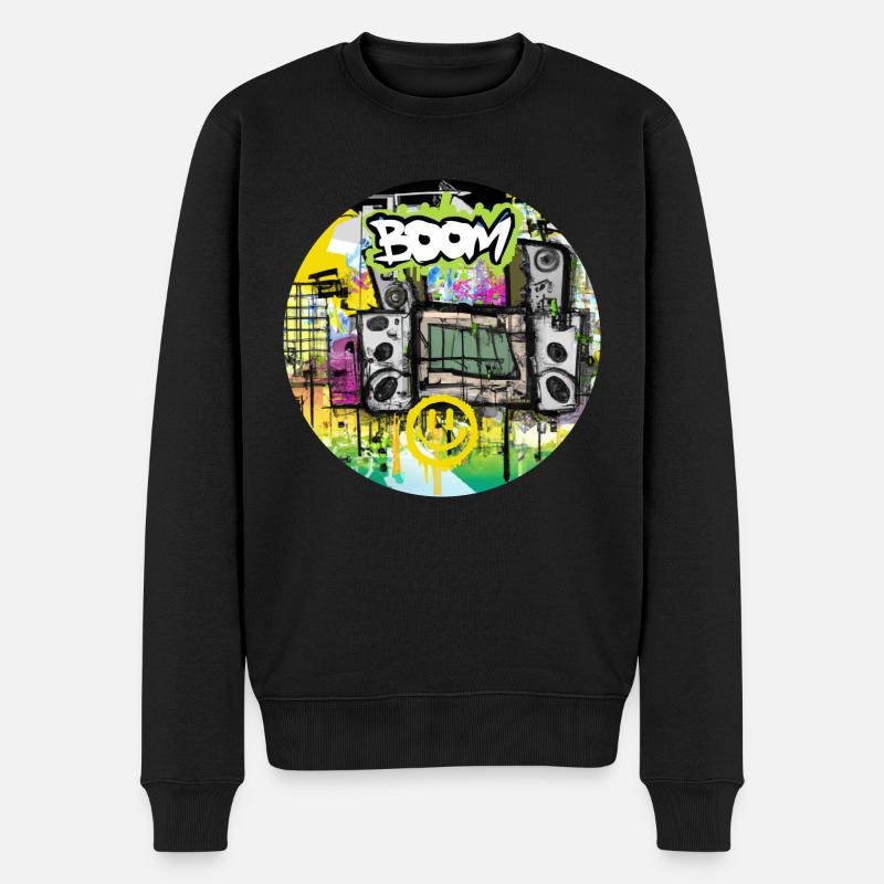 Boom Box avec Smiley - Graffiti - Pull Premium bio Homme - noir