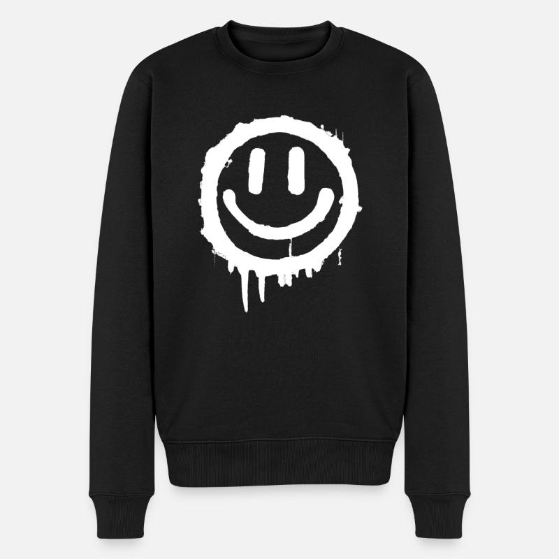 White Smiley - Männer Premium Bio Pullover - Schwarz