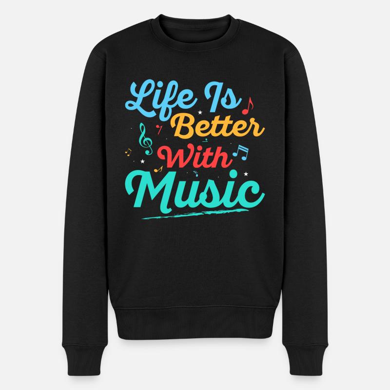 Life Is Better With Music School Music Teacher - Männer Premium Bio Pullover - Schwarz