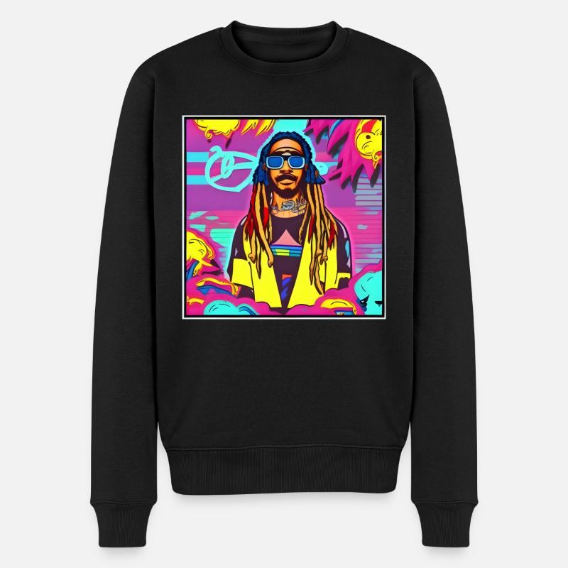 Retrowave rastaman - Männer Premium Bio Pullover - Schwarz