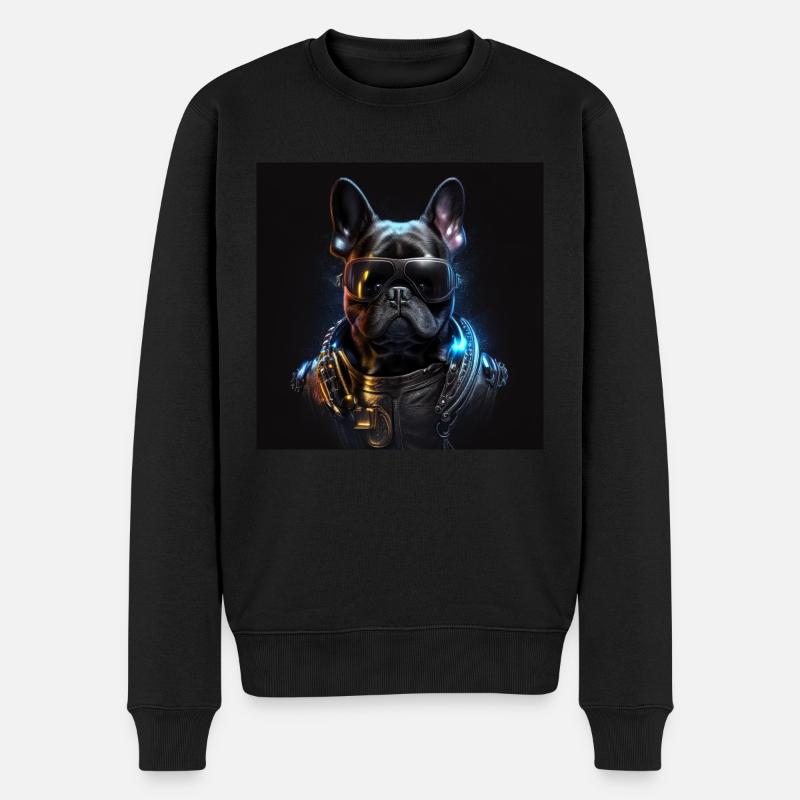Französische Bulldogge "Lederjacke" Matrix style - Männer Premium Bio Pullover - Schwarz
