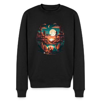 Camping am See vor Bergen Nachts - Männer Premium Bio Pullover - Schwarz - Vorne - Nico (187cm)