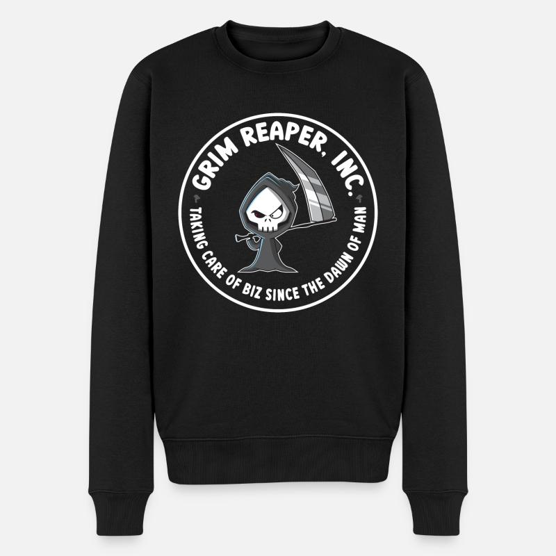 Funny Grim Reaper Inc. Logo, Goth Dark Humor - Männer Premium Bio Pullover - Schwarz