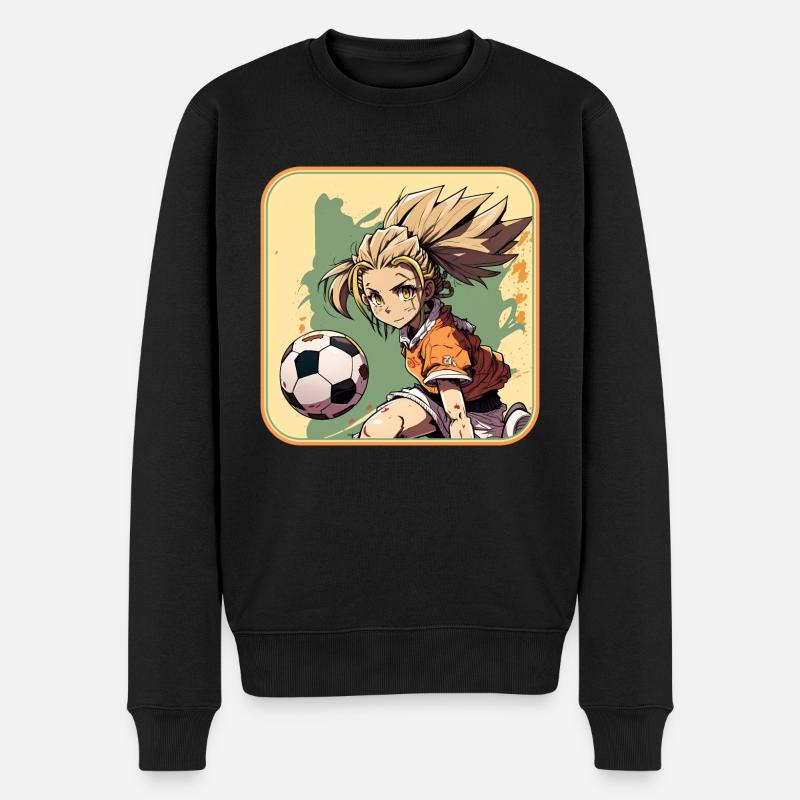 Fussball Mädchen - Anime Style - Männer Premium Bio Pullover - Schwarz