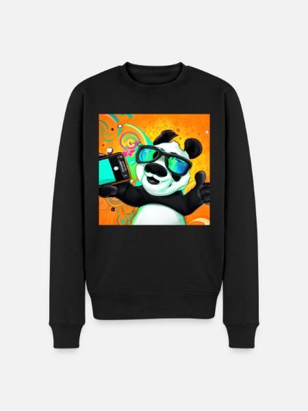Funny Panda Makes Selfie Gift - Men's Premium Organic Jumper - black