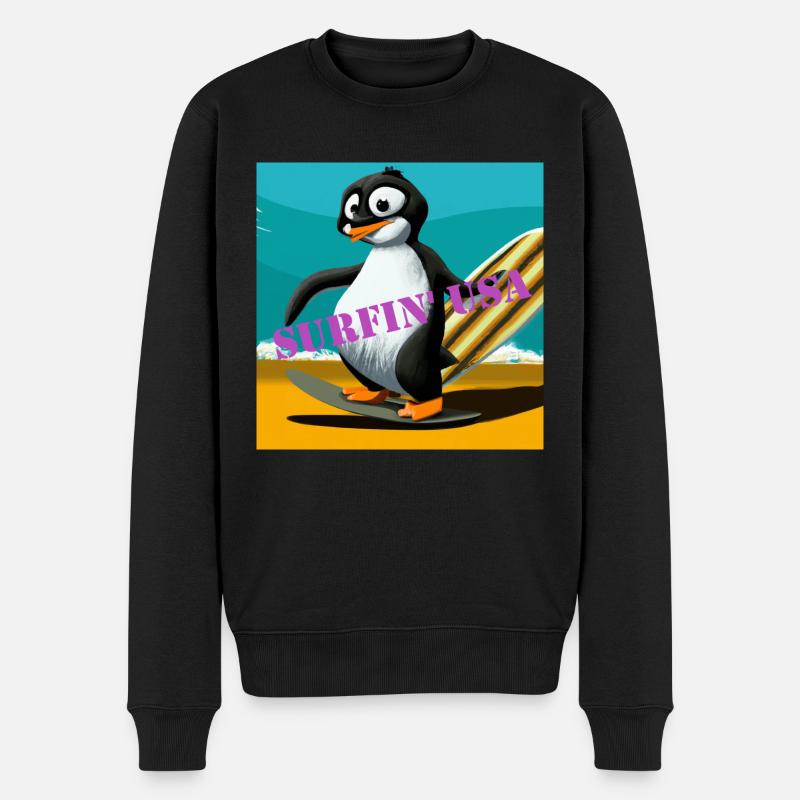Cadeau Surfing Penguin - Pull Premium bio Homme - noir