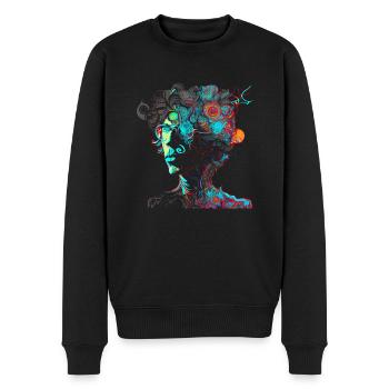 Psychedelisches Artwork, Brille - Open Mind - Männer Premium Bio Pullover - Schwarz - Vorne - Nico (187cm)
