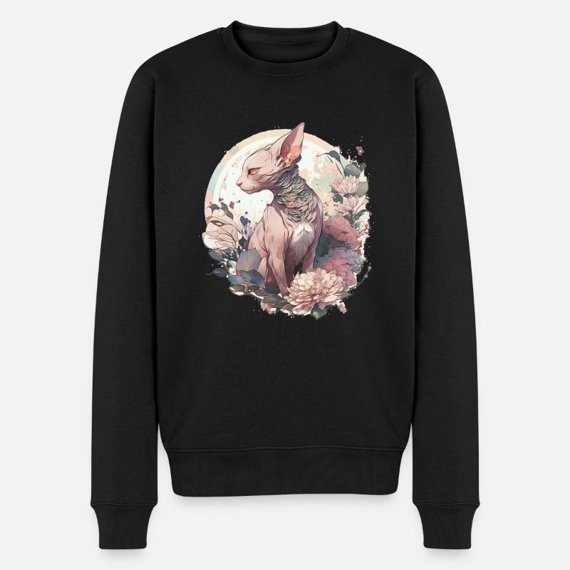 Japanese Cat Sphynx Nacktkatze - Männer Premium Bio Pullover - Schwarz
