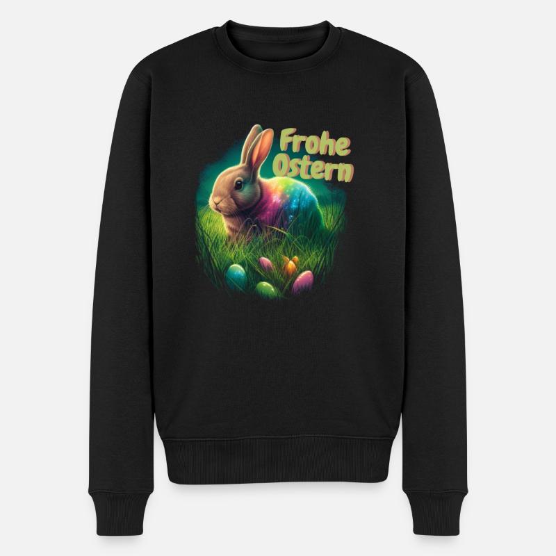 Bunter Osterhase | Frohe Ostern - Männer Premium Bio Pullover - Schwarz