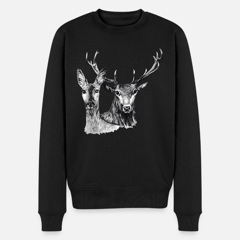 Hirsch und Reh - Männer Premium Bio Pullover - Schwarz