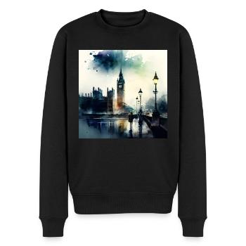London Landschaft Big Ben Aquarell - Männer Premium Bio Pullover - Schwarz - Vorne - Nico (187cm)