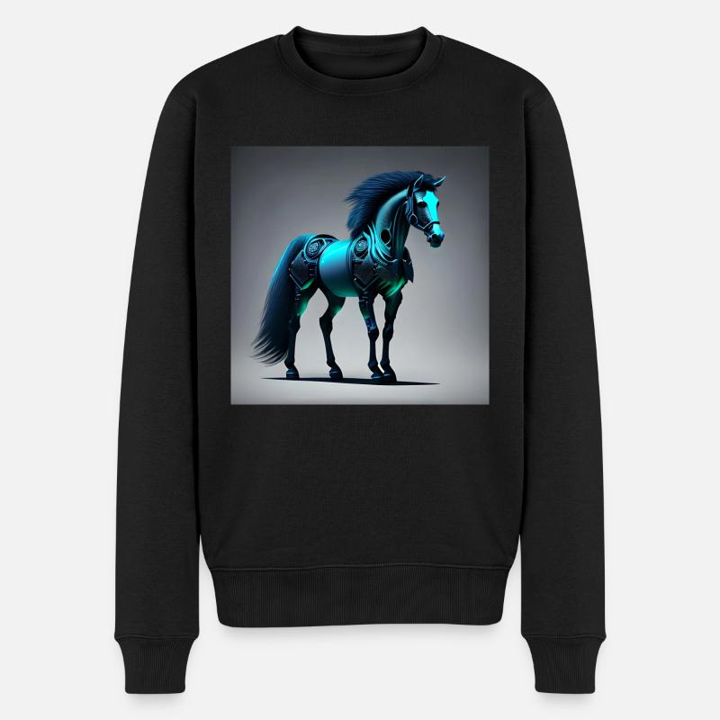 Blaues Cyborg-Pferd - Männer Premium Bio Pullover - Schwarz