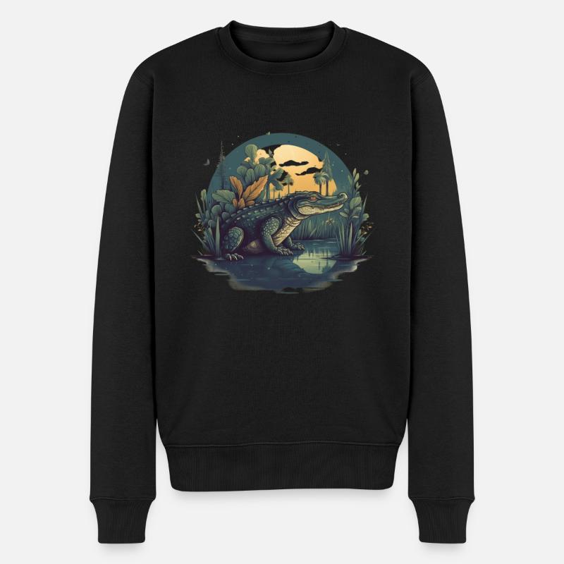 Alligator Reptil und Raubtier im Sumpf Krokodil - Männer Premium Bio Pullover - Schwarz