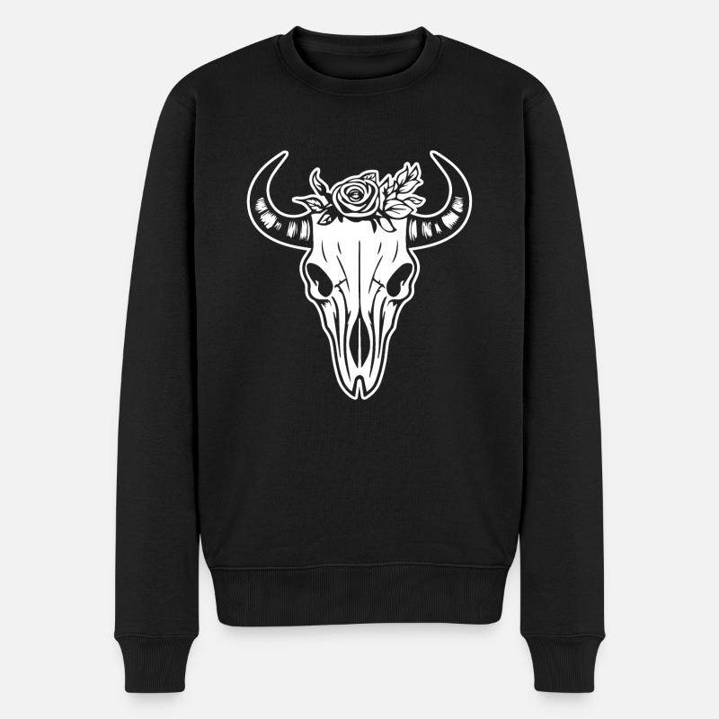 Kuh Schädel Boho - Männer Premium Bio Pullover - Schwarz
