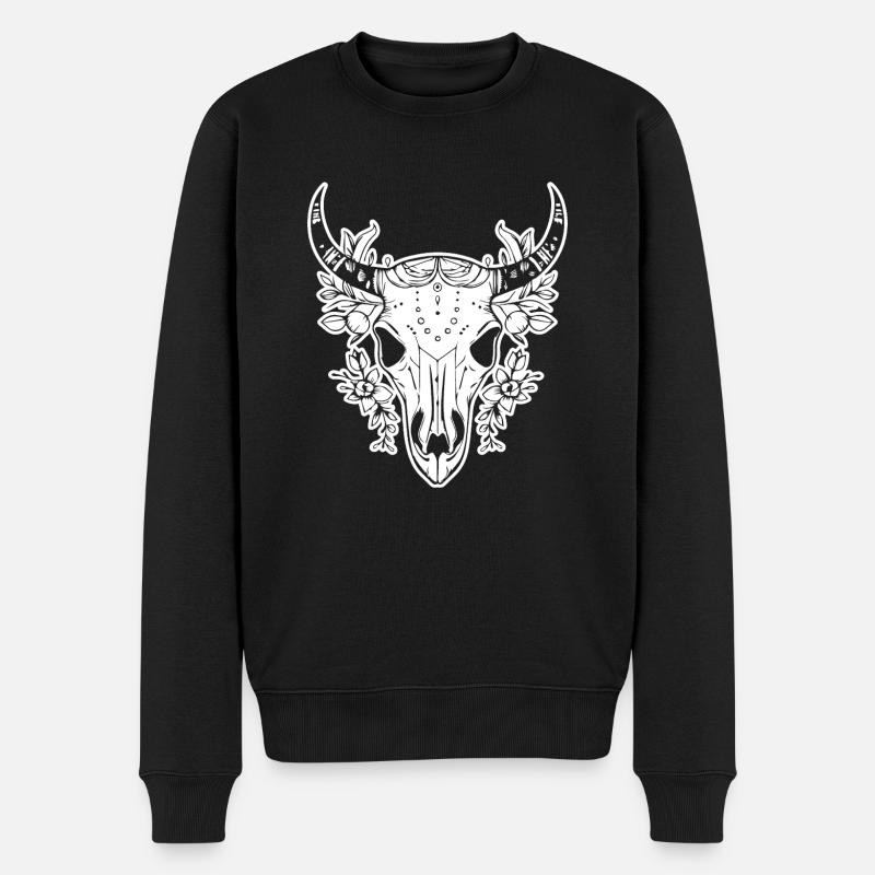 Kuh Schädel Boho - Männer Premium Bio Pullover - Schwarz