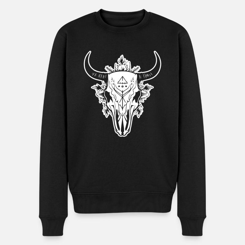 Kuh Schädel Boho - Männer Premium Bio Pullover - Schwarz