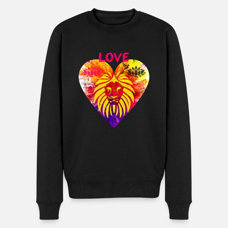 Herz mit Löwe - Männer Premium Bio Pullover - Schwarz