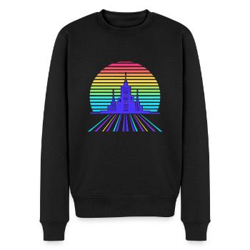 Paysage urbain rétro-futuriste - Pull Premium bio Homme - noir - Devant - Nico (187cm)