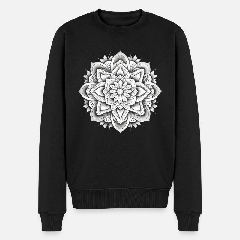 Mandala Blume - Männer Premium Bio Pullover - Schwarz