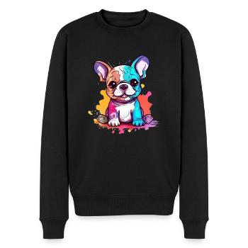 Kleine Bulldogge Welpe Französisch Abstrakt - Männer Premium Bio Pullover - Schwarz - Vorne - Nico (187cm)