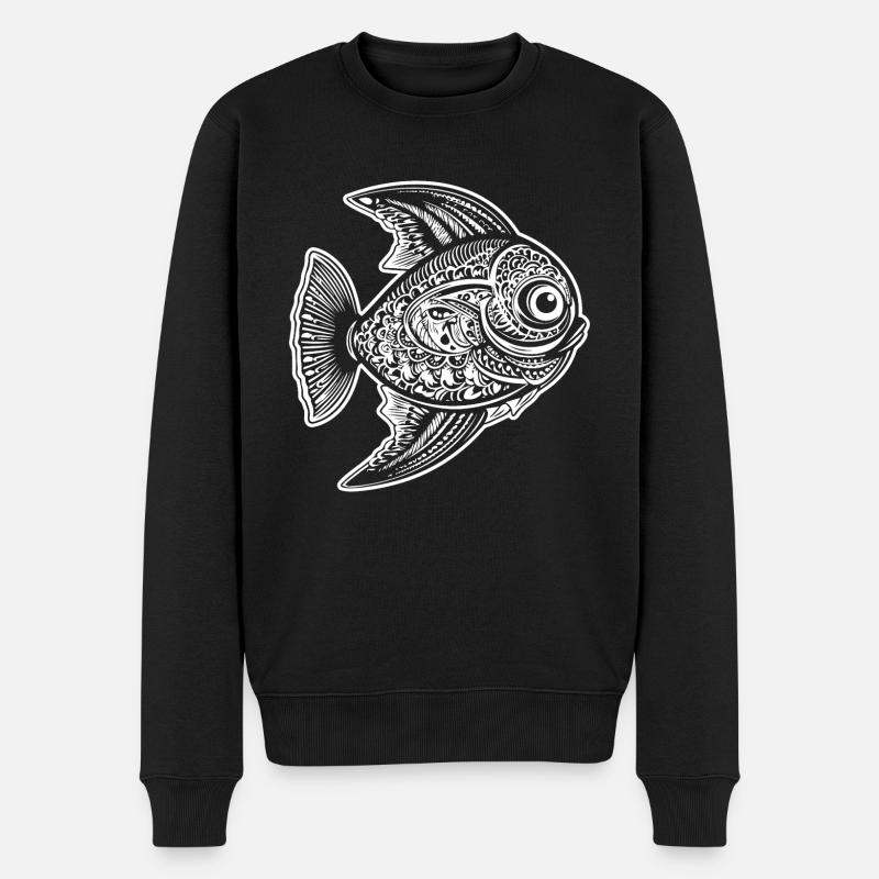 Fisch Fischen Meer Angeln - Männer Premium Bio Pullover - Schwarz